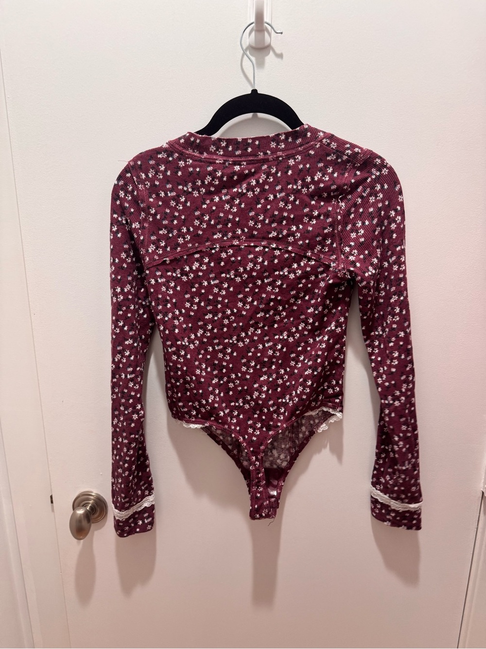 NWOT Free People Sugar Dreams Floral Knit
Bodysuit Wine Combo with Lace Trim - Picture 3 of 5